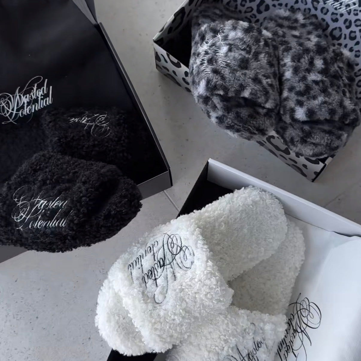 Custom Snow Leopard Fuzzy Slides