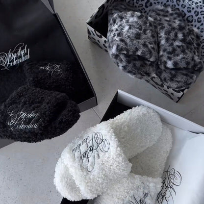 Custom Snow Leopard Fuzzy Slides